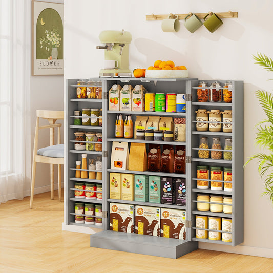 104cm Tall Kitchen Pantry Storage Cabinet with Doors and Adjustable Shelves-Grey