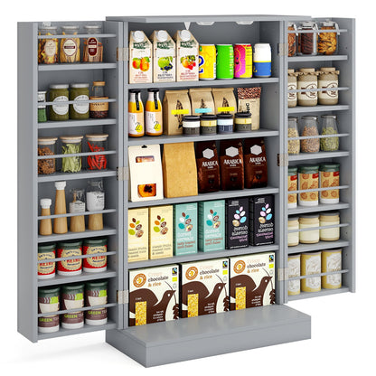 104cm Tall Kitchen Pantry Storage Cabinet with Doors and Adjustable Shelves-Grey