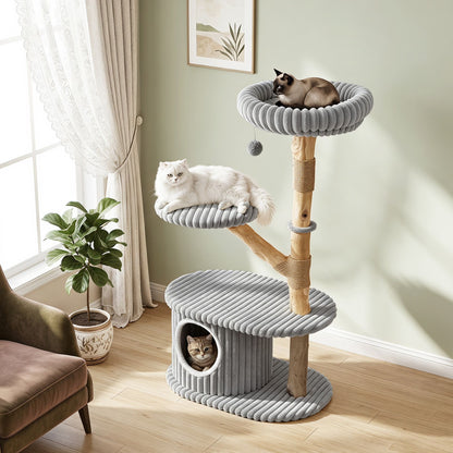 105 CM Tall Modern Cat Tower with Real Wood Branches and Scratching Posts for Cats-Grey