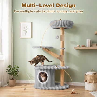 105 CM Tall Modern Cat Tower with Real Wood Branches and Scratching Posts for Cats-Grey
