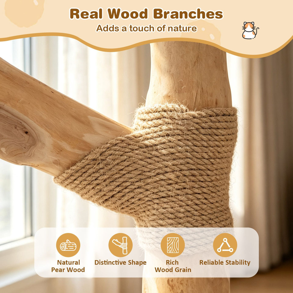 105 CM Tall Modern Cat Tower with Real Wood Branches and Scratching Posts for Cats-Grey