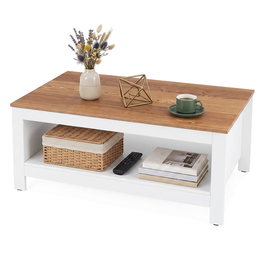 105 cm 2-Tier Farmhouse Coffee Table in Natural and White