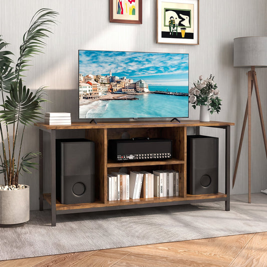 106 CM TV Stand with Power Outlet Open Storage and Adjustable Shelf-Coffee