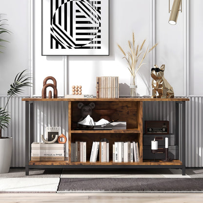 106 CM TV Stand with Power Outlet Open Storage and Adjustable Shelf-Coffee
