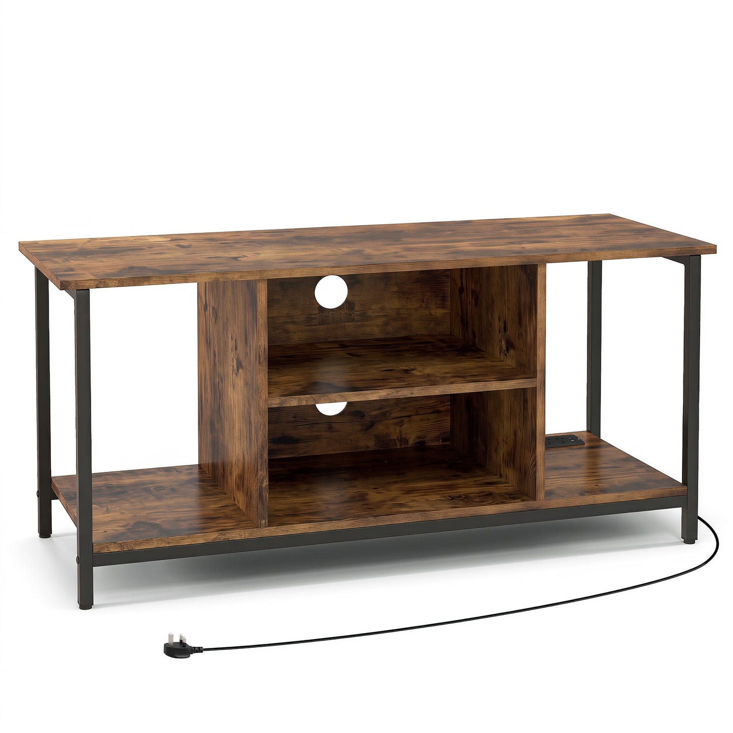 106 CM TV Stand with Power Outlet Open Storage and Adjustable Shelf-Coffee