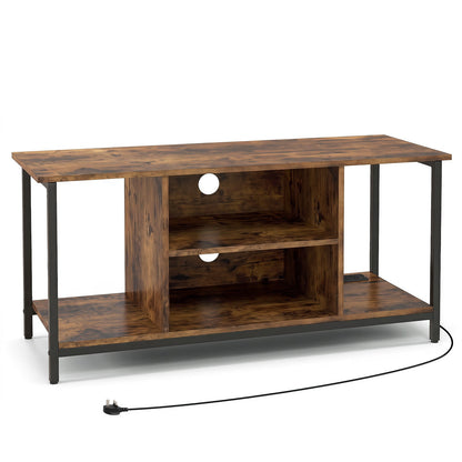 106 CM TV Stand with Power Outlet Open Storage and Adjustable Shelf-Coffee