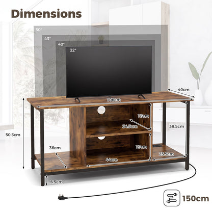 106 CM TV Stand with Power Outlet Open Storage and Adjustable Shelf-Coffee
