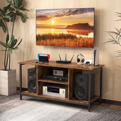 106 CM TV Stand with Power Outlet Open Storage and Adjustable Shelf-Coffee