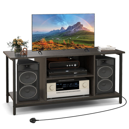 106 CM TV Stand with Power Outlet Open Storage and Adjustable Shelf-Grey