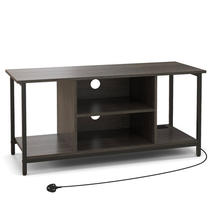 106 CM TV Stand with Power Outlet Open Storage and Adjustable Shelf-Grey