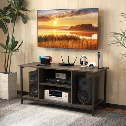 106 CM TV Stand with Power Outlet Open Storage and Adjustable Shelf-Grey