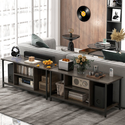 106 CM TV Stand with Power Outlet Open Storage and Adjustable Shelf-Grey