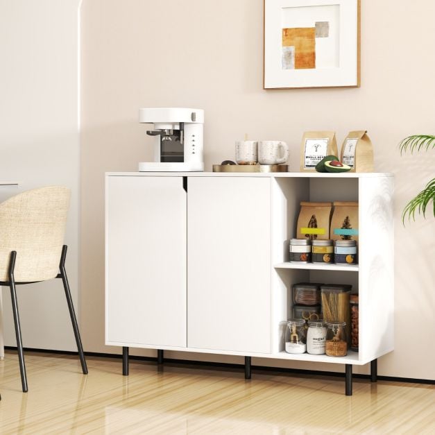 106cm Sideboard Buffet Cabinet with 2 Doors and Adjustable Shelves-White