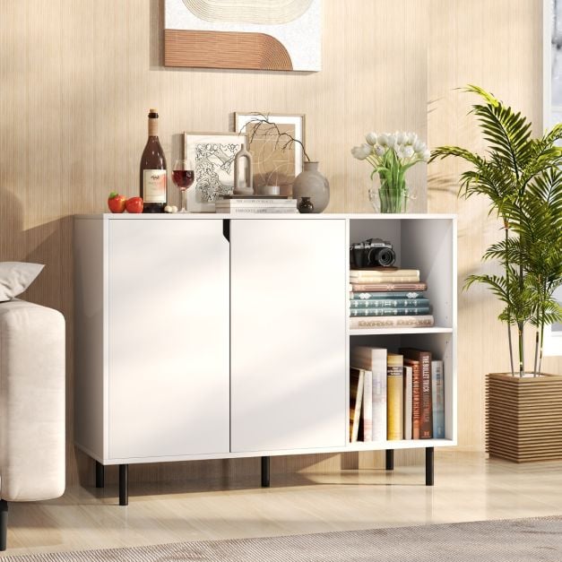 106cm Sideboard Buffet Cabinet with 2 Doors and Adjustable Shelves-White