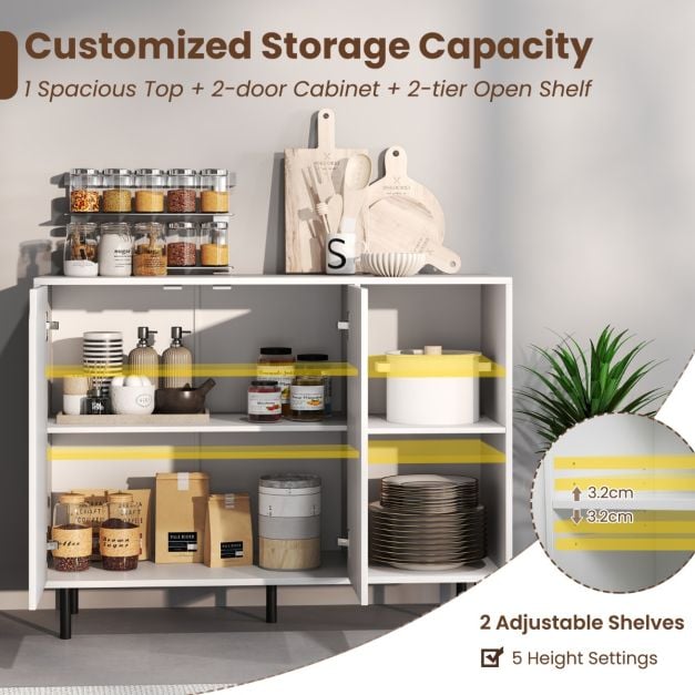 106cm Sideboard Buffet Cabinet with 2 Doors and Adjustable Shelves-White