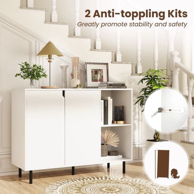 106cm Sideboard Buffet Cabinet with 2 Doors and Adjustable Shelves-White