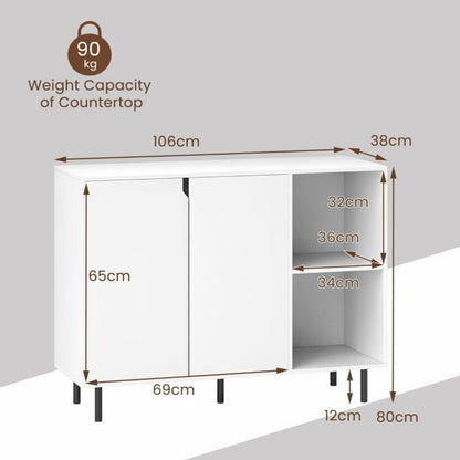 106cm Sideboard Buffet Cabinet with 2 Doors and Adjustable Shelves-White