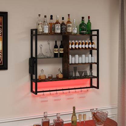 107 CM Gaming Floating Shelves with LED Lights Remote and APP Control-Black