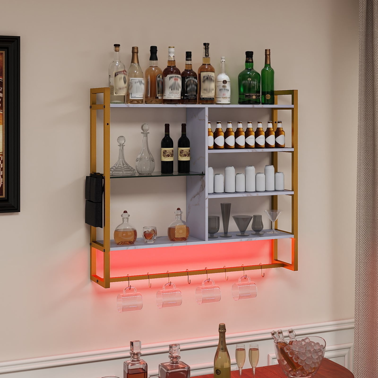 107 CM Gaming Floating Shelves with LED Lights Remote and APP Control-White