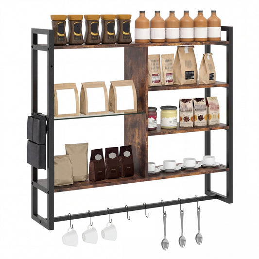 107 CM Industrial Floating Shelves 6-Tier Wall Mounted Shelf in Black
