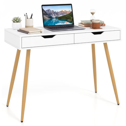 108 cm Computer Desk with 2 Drawers Wooden Writing Study Desk Workstation-White