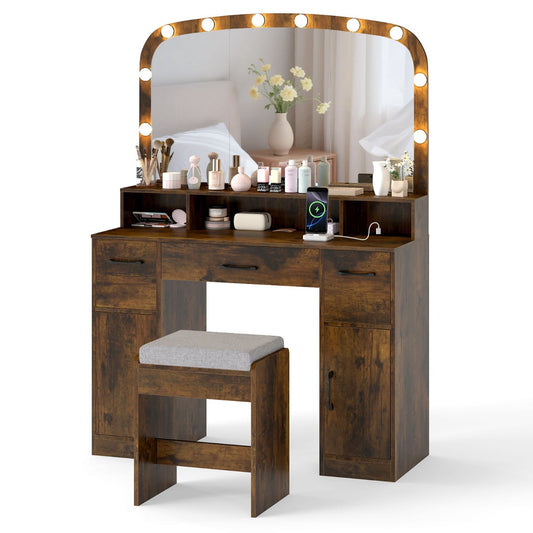 108 CM Wide Vanity Desk in Rustic Brown