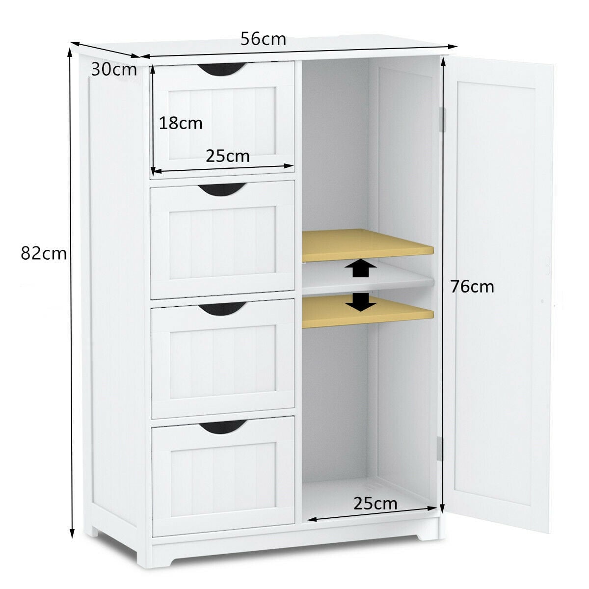 Freestanding Storage Cupboard with Adjustable Shelf and Drawers-White