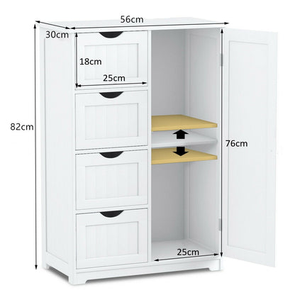 Freestanding Storage Cupboard with Adjustable Shelf and Drawers-White