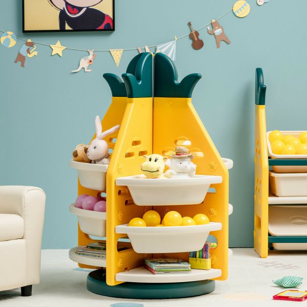 360° Revolving Pineapple Shelf with Plastic Bins for Kids