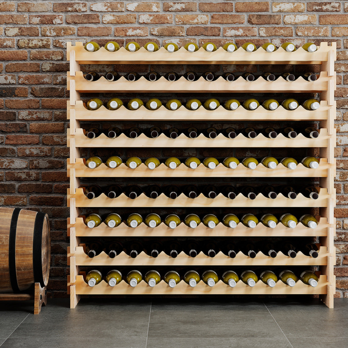 108 Bottles Wine Rack 9-Tier Stackable Wine Storage Stand-Natural