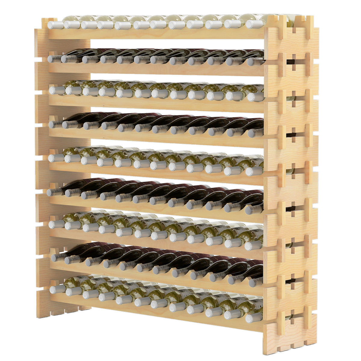 108 Bottles Wine Rack 9-Tier Stackable Wine Storage Stand-Natural
