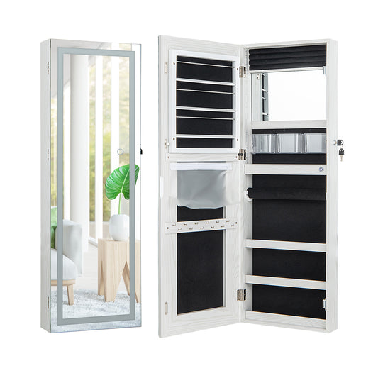 108cm Lockable Jewelry Mirror Cabinet with 3-Color LED Lights in White