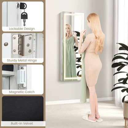 108cm Lockable Jewelry Mirror Cabinet with 3-Color LED Lights-Black