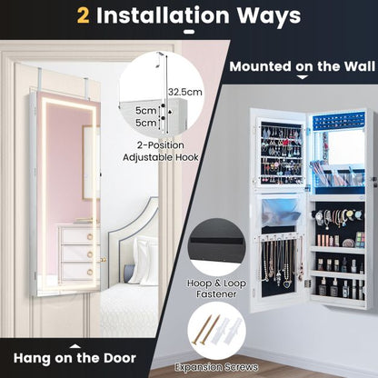 108cm Lockable Jewelry Mirror Cabinet with 3-Color LED Lights-Black