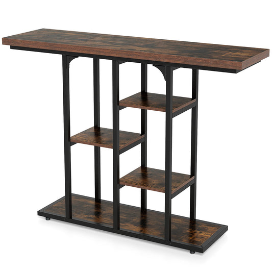 109 cm Console Table with Storage Shelves in Rustic Brown