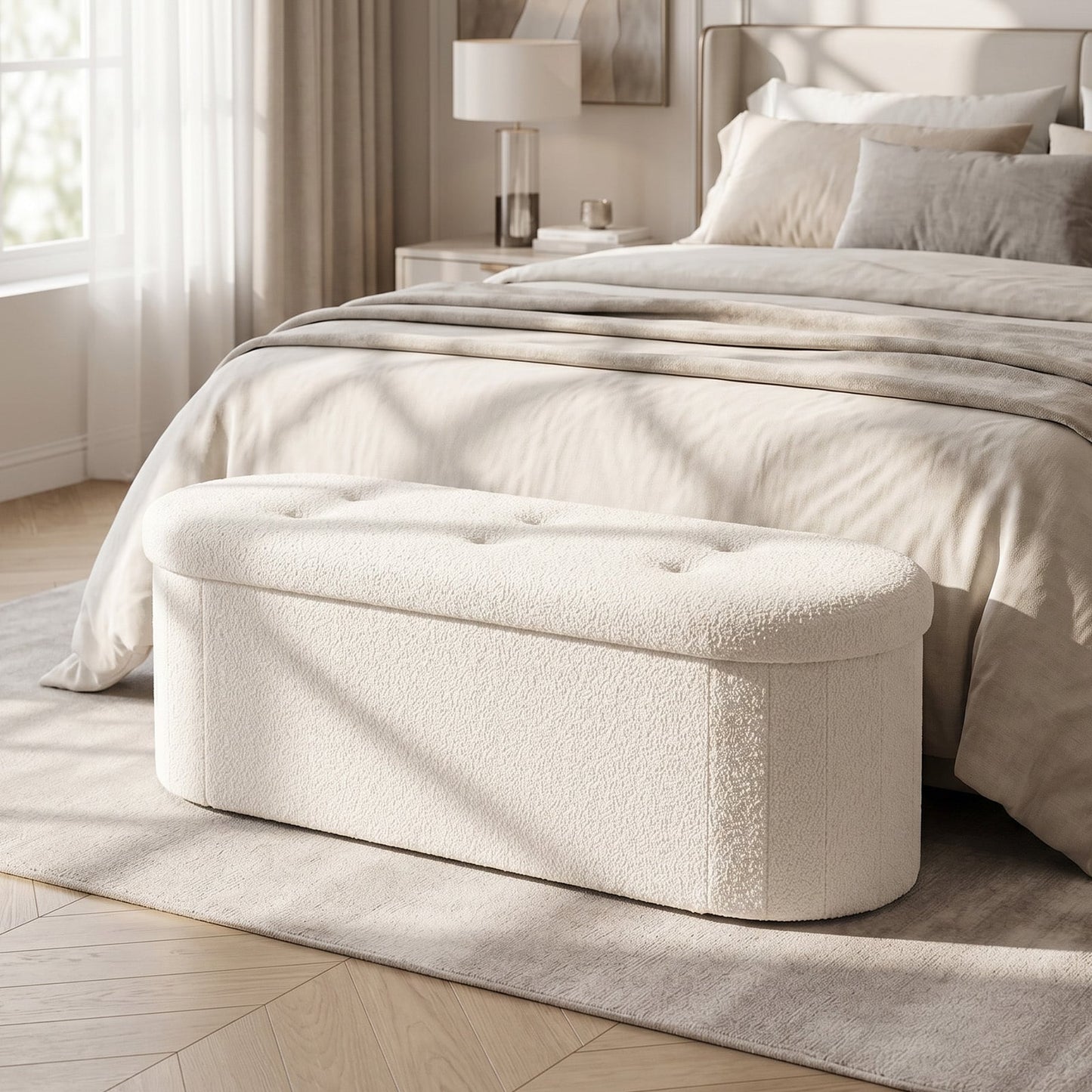 109cm Oval Ottoman with Dividers and Storage-Beige