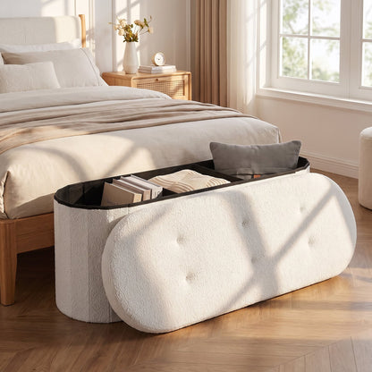 109cm Oval Ottoman with Dividers and Storage-Beige