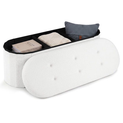 109cm Oval Ottoman with Dividers and Storage-Beige