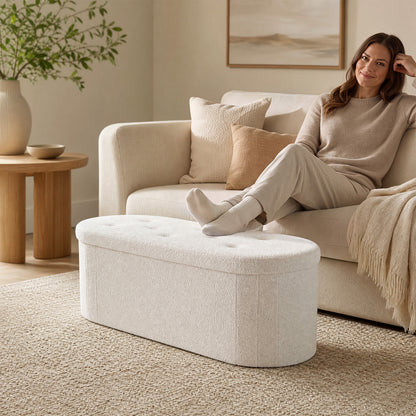 109cm Oval Ottoman with Dividers and Storage-Beige