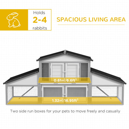 قفص أرانب كبير من PawHut مع ممر، قفص أرانب خارجي، مع صينية، منحدر - رمادي فاتح