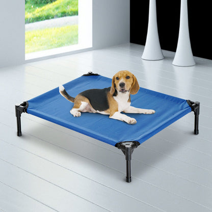 PawHut Elevated Pet Bed Portable Camping Raised Dog Bed w/ Metal Frame Blue (Medium)