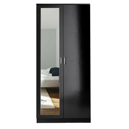 2 Door Wardrobe With Mirror With Large Cupboard Storage - 3 Colours