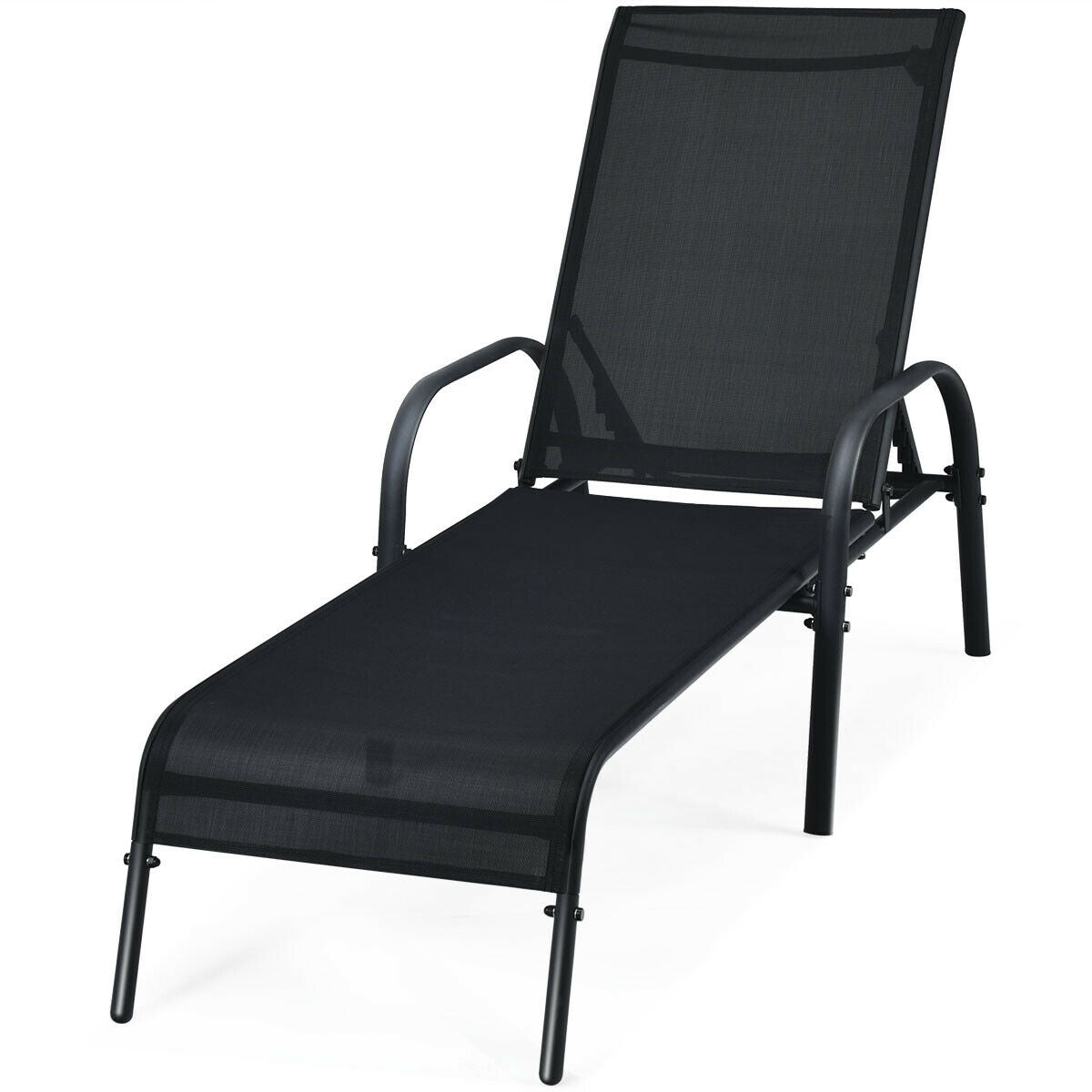 Folding Outdoor Patio Recliner Chair with 5-Level Adjustable Angles-Black