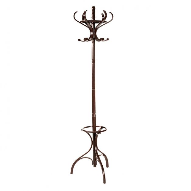 Practical Birch Coat Stand with 360° Rotating Top Tier for Jacket Red-Brown