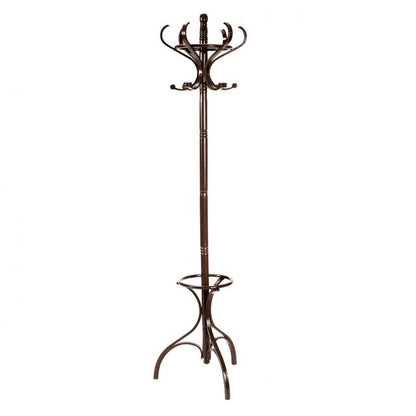 Practical Birch Coat Stand with 360° Rotating Top Tier for Jacket Red-Brown