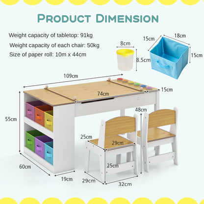 2-in-1 Kids Art Table and Easel Set with Chairs and Liftable Tabletop-Natural