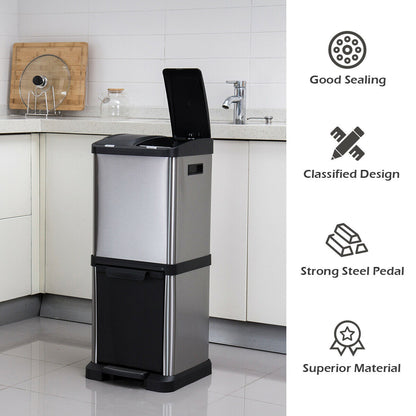 32L Stainless Steel Recycling Pedal Bin