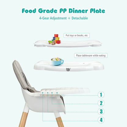 4 in 1 Baby High Chair Infant  Feeding Seat-Grey