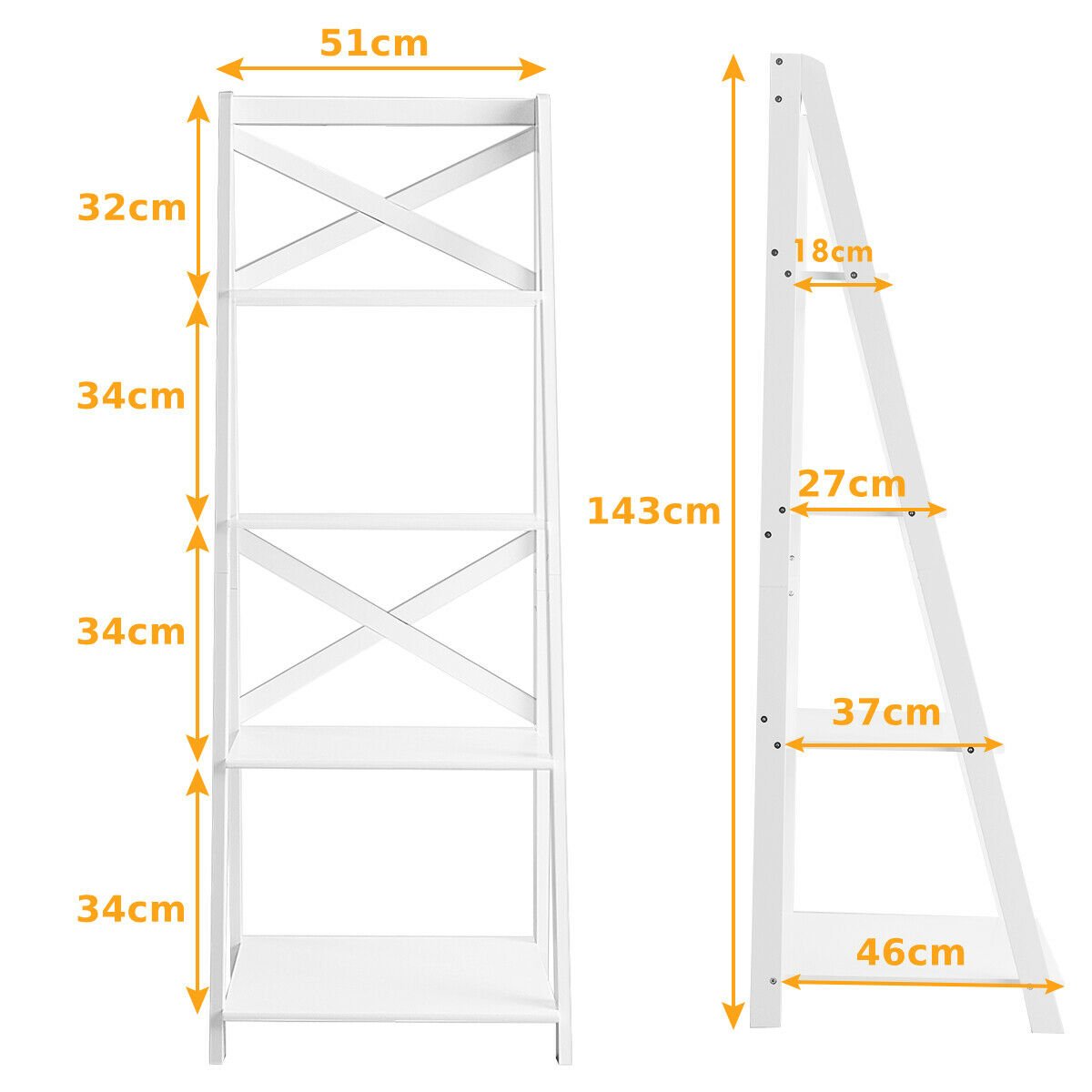 4 Tier Wooden Ladder Shelving Unit-White