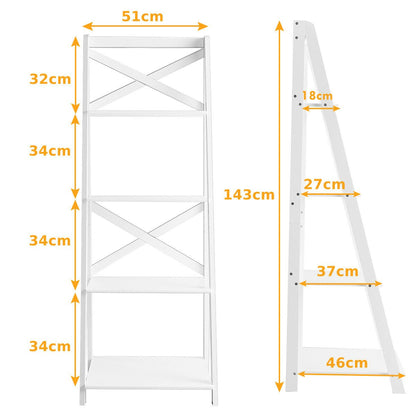 4 Tier Wooden Ladder Shelving Unit-White